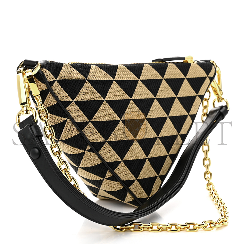 Pra*a jacquard triangolo symbole embroidered mini triangle bag black corda 1bc543 (27*14*6.5cm)